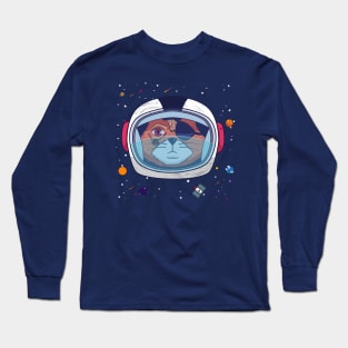 Sad Cat with Astronaut Helmet Long Sleeve T-Shirt